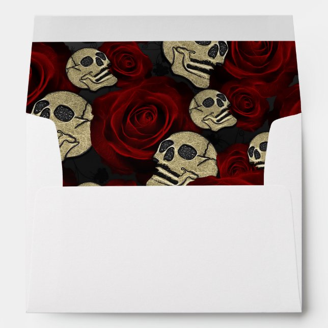 Enveloppe Roses rouges et crânes gris noir floral gothique (Dos (Bas))