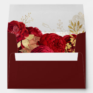 Enveloppe Roses Rouges & Feuille d'Or Élégant pour Toutes le