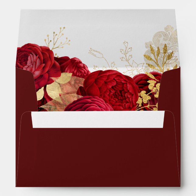 Enveloppe Roses rouges & Feuille d'or Élégant Toutes les Occ (Dos (Bas))