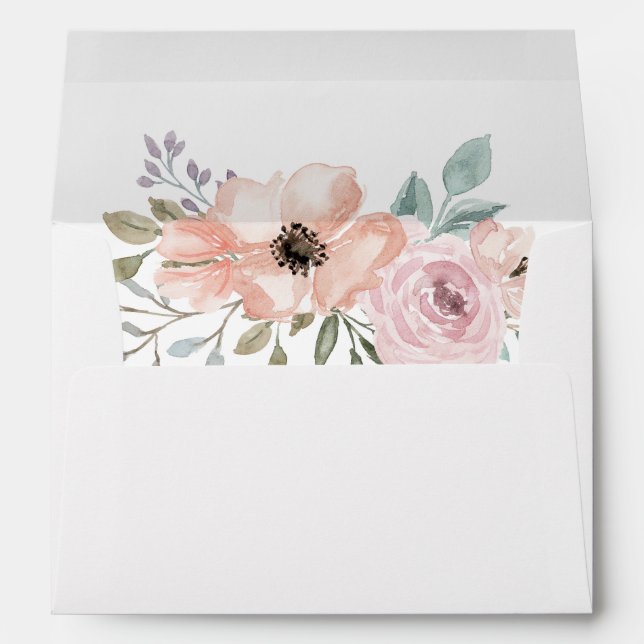 Enveloppe Roses subtils d'aquarelle | Mariage préimprimé (Dos (Bas))