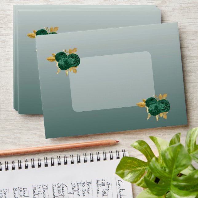 Enveloppe Roses verts et Parties scintillant verte or doux 1 (Stacked)