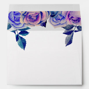 Enveloppe Roses violets et bleus. Aquarelle mariage