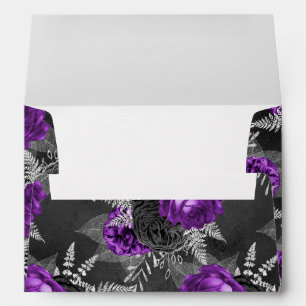 Enveloppe Roses Violettes Noires Feuilles d'Argent Jardin So