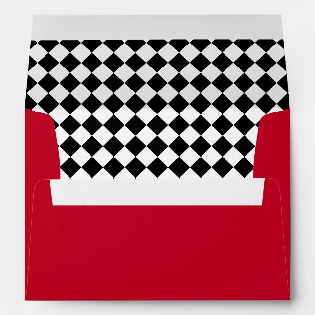 Enveloppe Rouge avec la doublure Checkered noire et blanche (Dos (Bas))