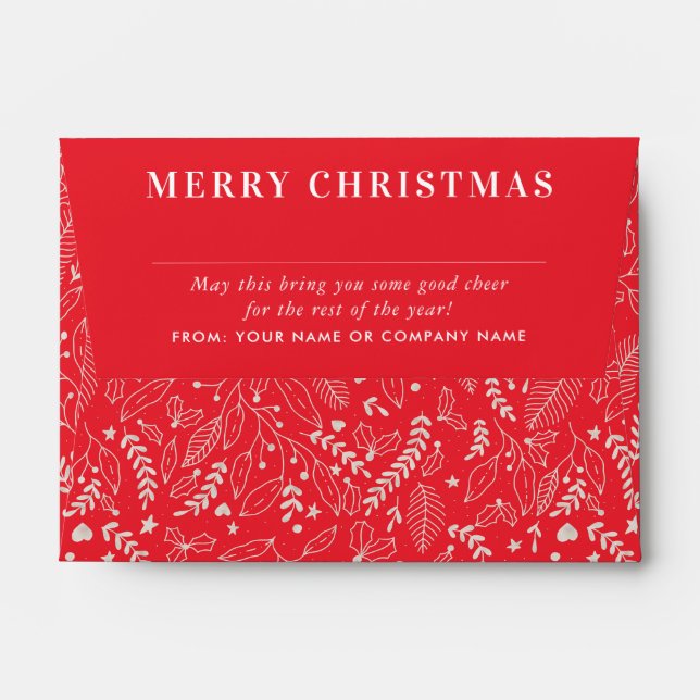 Enveloppe Rouge blanc moderne Joyeux Noël Motif argent (Dos (Haut rabat))