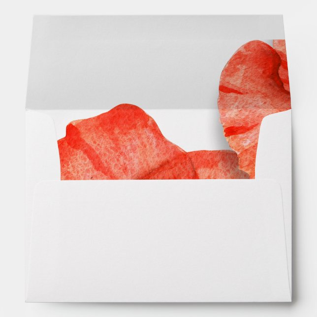 Enveloppe rouge de mariage d'aquarelle de pavot (Dos (Bas))