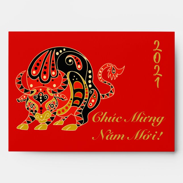 Enveloppe rouge du Nouvel An chinois (texte vietna (Devant)