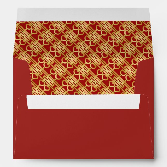 Enveloppe Rouge et bonheur chinois d'or double (Dos (Bas))
