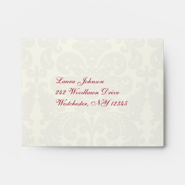 Enveloppe rouge et ivoire Damask A2 pour la carte  (Devant)