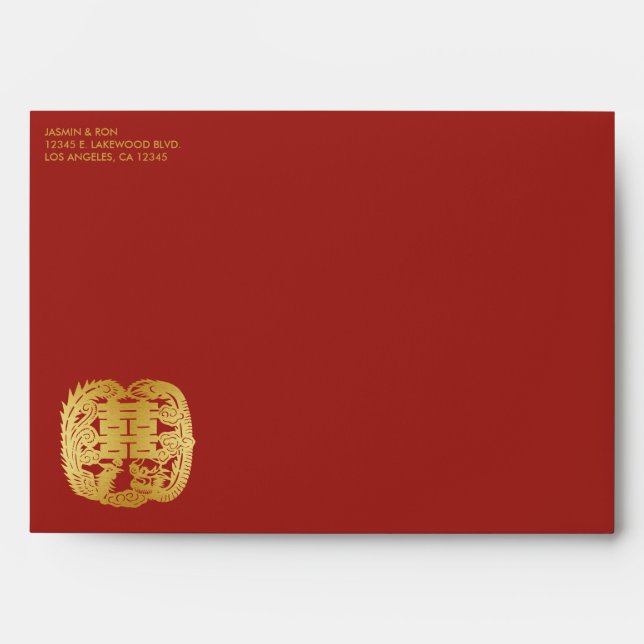 Enveloppe Rouge fait sur commande et bonheur chinois d'or (Devant)