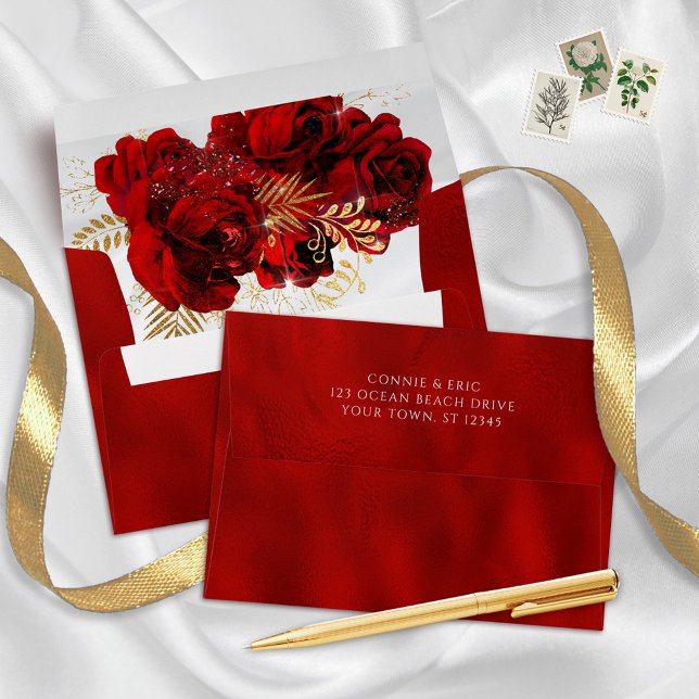 Enveloppe Rouge Faux Metallic Formal Mariage élégant (Créateur téléchargé)