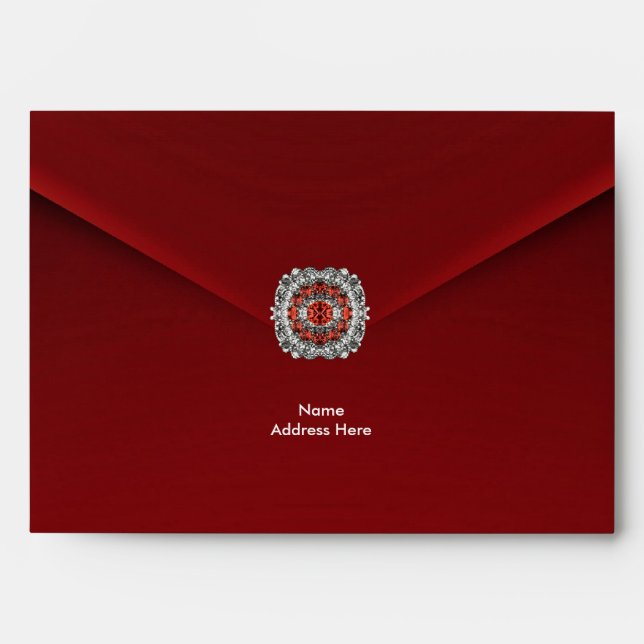 Enveloppe Rouge faux velours Imprimer bijou diaman (Devant)