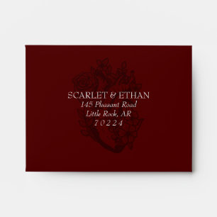Enveloppe Rouge gothique Floral Coeur Élégant Mariage RSVP