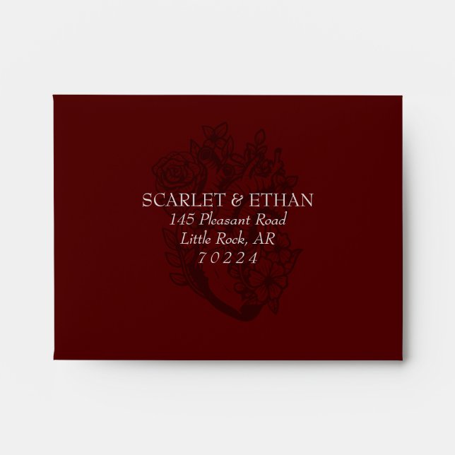 Enveloppe Rouge gothique Floral Coeur Élégant Mariage RSVP (Devant)