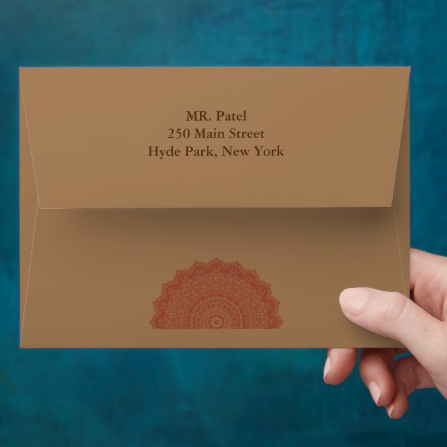 Enveloppe Rouge hindou, mariage Mandala or (Hand)