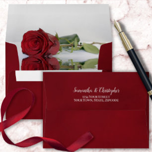 Enveloppe Rouge marbré avec Rose rouge Élégant mariage