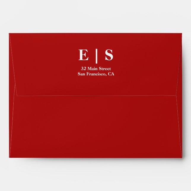 Enveloppe Rouge Minimaliste Monogramme Couple Photo Mariage  (Dos (Haut rabat))