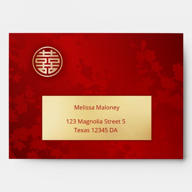 Enveloppe Rouge or Mariage chinois (Devant)