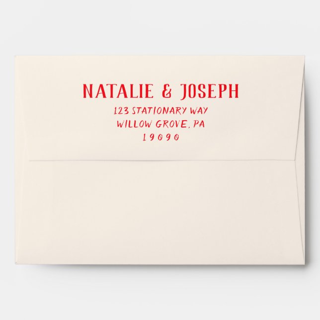 Enveloppe Rouge rétro et Mariage gras crémeux écrit à la mai (Dos (Haut rabat))