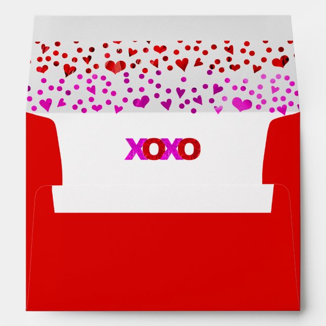Enveloppe Rouge rose Foil XOXO Parties scintillant Coeurs Mo (Dos (Bas))