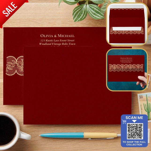 Enveloppe Rouge Rustique Broderie d'Or (Créateur téléchargé)