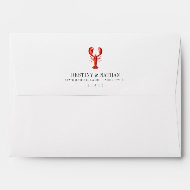 Enveloppe Rouge | Thème du homard | Mariage préadressé (Dos (Haut rabat))
