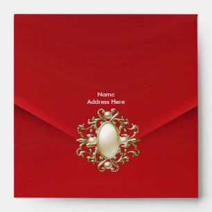 Enveloppe Rouge Velours Perle Bijou