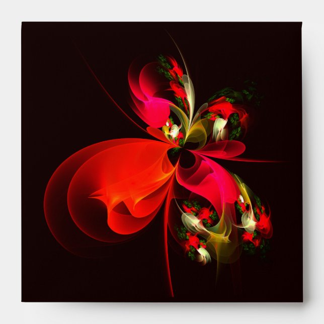 Enveloppe Rouge Vert Floral Moderne Art Abstrait Motif #02 (Devant)