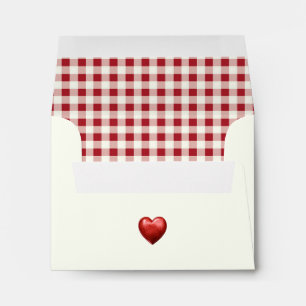 Enveloppe Rouge vintage et En vichy de crème avec coeur