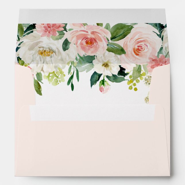 Enveloppe Rougissent l'adresse Pré-Imprimée par fleur rose (Dos (Bas))