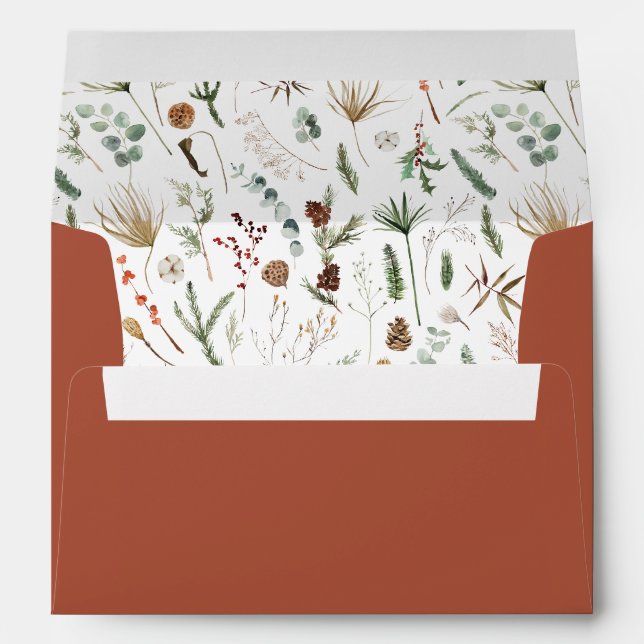 Enveloppe Rouille de Noël élégante aquarelle botanique rusti (Dos (Bas))
