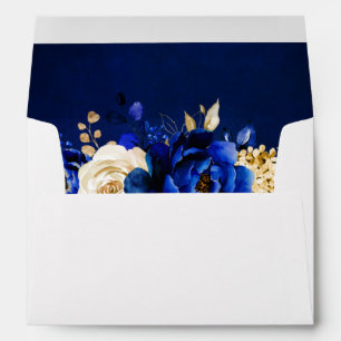 Enveloppe Royal Bleu Jaune Or Mariage métallique Floral