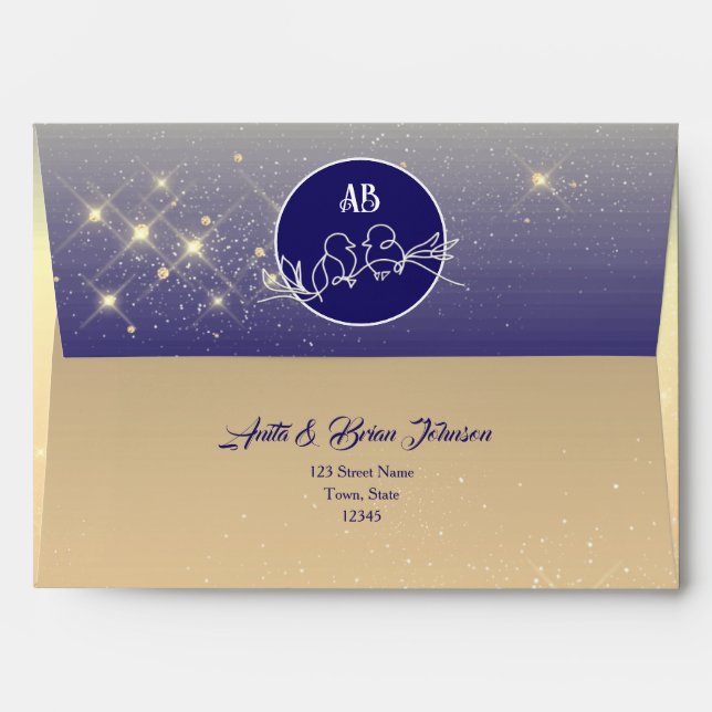 Enveloppe Royal Blue et Parties scintillant Gold CelestiMari (Dos (Haut rabat))