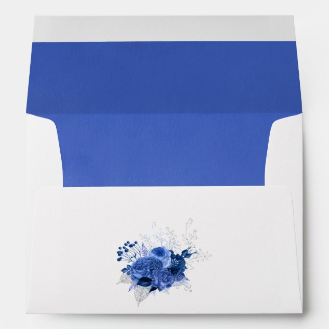 Enveloppe Royal Blue et Silver Floral Mariage (Dos (Bas))