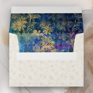 Enveloppe Royal Blue Purple Floral Crème Motif Mariage