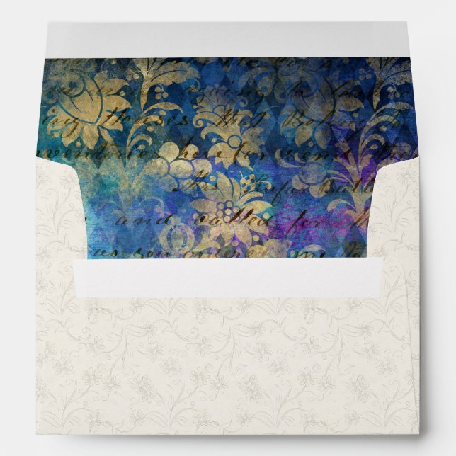 Enveloppe Royal Blue Purple Floral Crème Motif Mariage (Dos (Bas))