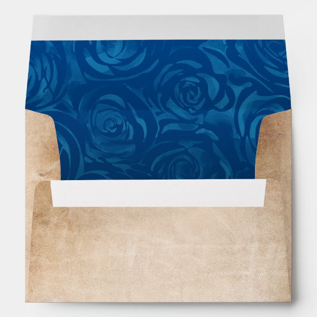 Enveloppe Royal Blue Rose Rustic Parchment Adresse de retour (Dos (Bas))