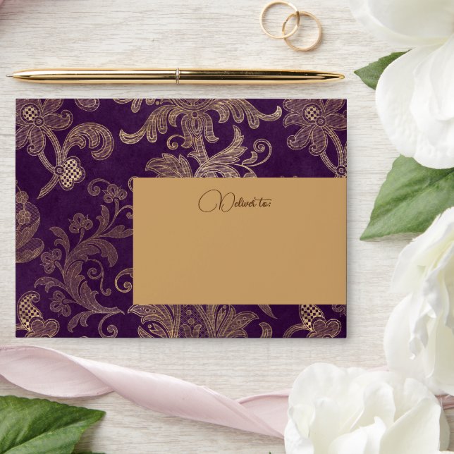 Enveloppe Royal Damask Elegant Purple Adresse de retour (Wedding)