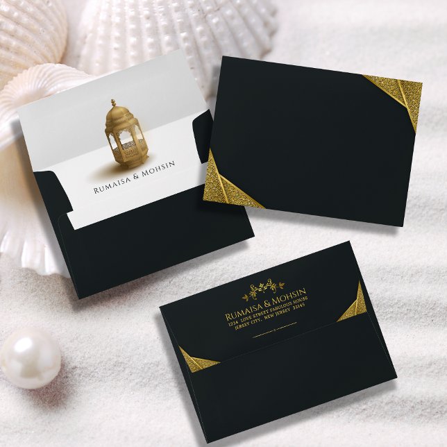Enveloppe Royal Gold Elegant Mariage islamique Adresse de re (Créateur téléchargé)