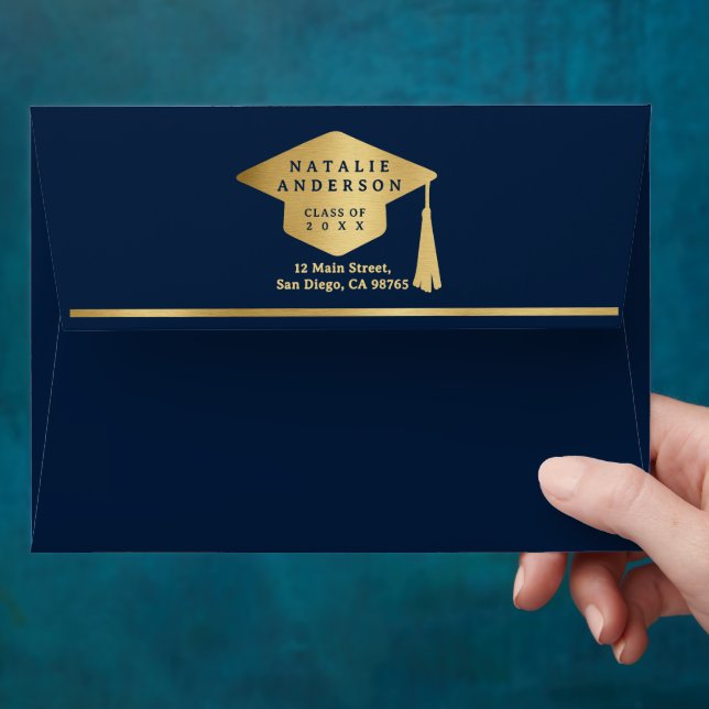 Enveloppe Royal Navy Blue Gold Casquette Graduate Party (Hand)