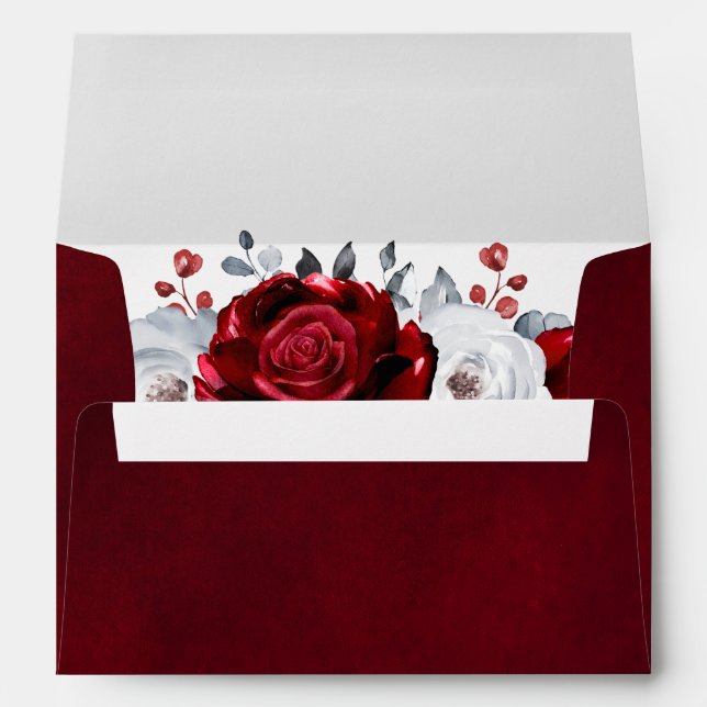 Enveloppe Royal Rouge Blanc argent métal Mariage floral (Dos (Bas))