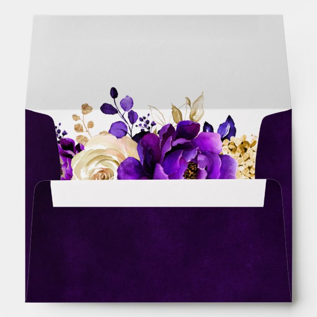 Enveloppe Royal violet violet or Floral Mariage botanique (Dos (Bas))