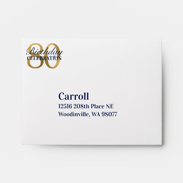 Enveloppe RSVP 80e anniversaire Marine Blue Cake (Devant)