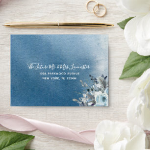 Enveloppe RSVP, Aquarelle bleu Dusty et Floral