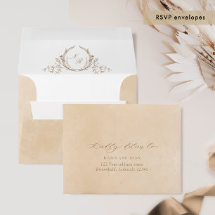 Enveloppe RSVP Beige Aquarelle avec Cimet d'adresse de retou