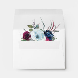 Enveloppe RSVP, Berry, Floral bleu et bordeaux, Blanc