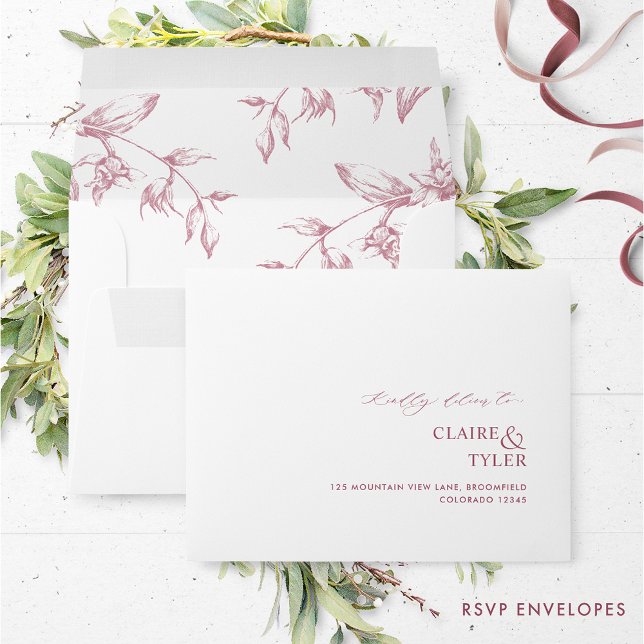 Enveloppe RSVP Blanc Bourgogne Élégant Moderne, Formel Flora (Créateur téléchargé)