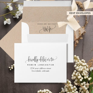 Enveloppe RSVP blanc et style Kraft Monogramme rustique, Scr