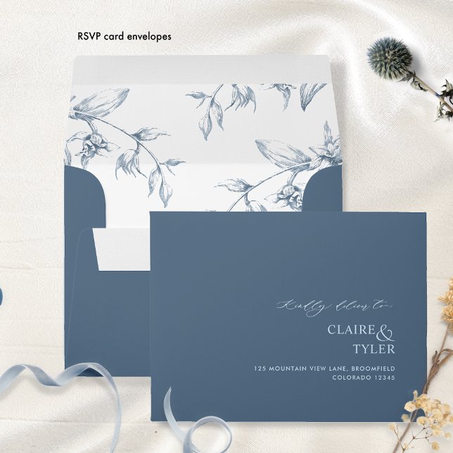 Enveloppe RSVP Bleu Élégant Moderne et Formel Floral (Créateur téléchargé)