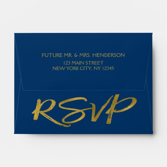 Enveloppe RSVP Blue et Gold Foil de marine (Dos (Haut rabat))